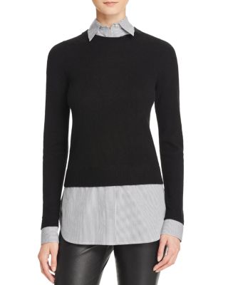 C by Bloomingdale's Cashmere Striped Layered-Look Sweater