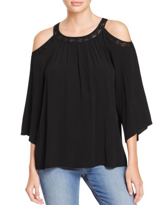 Daniel Rainn Lace Trimmed Cold Shoulder Blouse