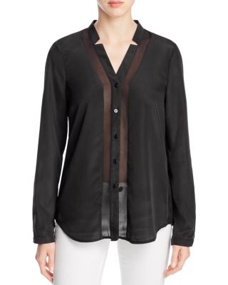 FINITY Sheer Inset Button Down Shirt