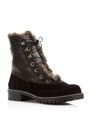 Stuart Weitzman Forest Faux Fur, Leather and Velour Lace Up Booties