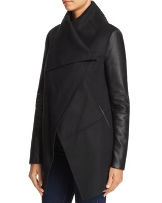 Mackage Vane Draped Wrap Leather-Sleeve Coat