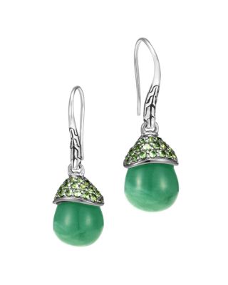 John Hardy Sterling Silver Classic Chain Celestial Brazilian Jade Orb Drop Earrings with Tsavorite