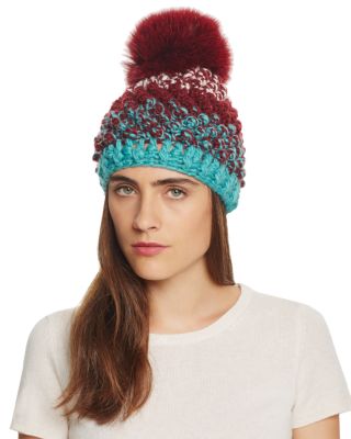 Kyi Kyi Popcorn Multi Color Hat with Fox Fur Pom-Pom