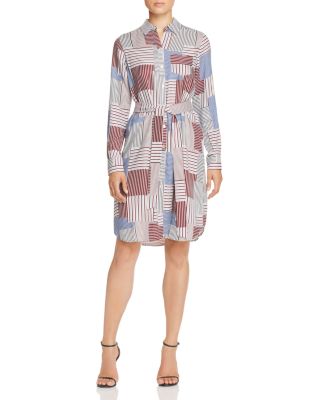 Foxcroft Patchwork Print Belted Shirt Dress