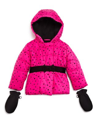 Rothschild Infant Girls' Fleece Lined Dot Puffer Jacket & Mitt Set - Sizes 12-24 Months