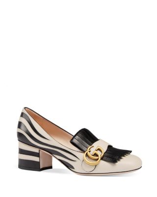 Gucci Marmont Zebra Stripe Mid Heel Loafers