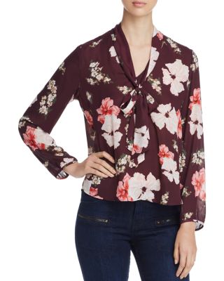 cupcakes and cashmere Lotus Tie Neck Floral Print Blouse