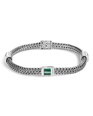 John Hardy Sterling Silver Classic Chain Extra Small Four Station Bracelet with Malachite