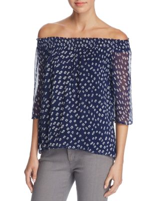 Velvet by Graham & Spencer Off-The-Shoulder Printed Chiffon Blouse