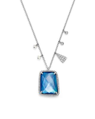 Meira T 14K White Gold Blue Sapphire and Moonstone Doublet Pendant Necklace with Diamonds, 16