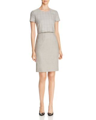 BOSS Decara Windowpane Wool Popover Dress