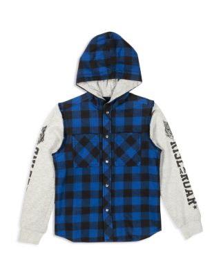 Diesel Boys' Sweatshirt Sleeved Buffalo Plaid Hooded Shirt - Sizes 4-16