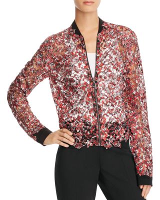 Elie Tahari Glenna Sheer Floral Lace Bomber Jacket