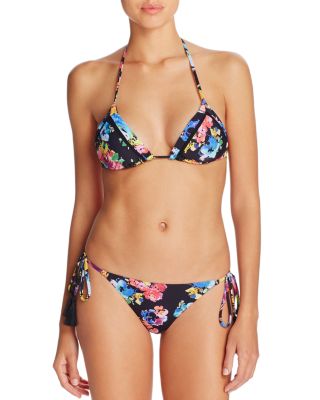 PilyQ Samba Floral Mesh Trim Triangle Bikini Top & Samba Floral Side Tie Bikini Bottom