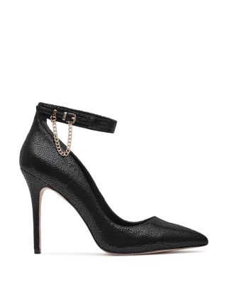 REISS Newlyn Chain Detail Textured Ankle Strap Pumps