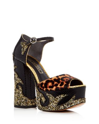 MARC JACOBS Adriana Embellished Snake-Embossed Platform Peep Toe Pumps 