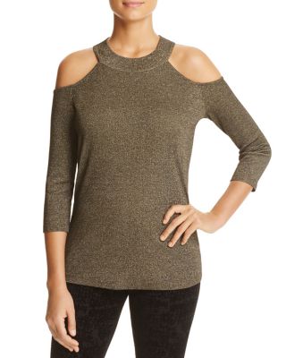 Design History Cold Shoulder Metallic Sweater