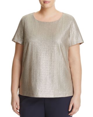 Lafayette 148 New York Plus Short Sleeve Metallic Top