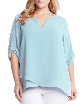 Karen Kane Plus Roll Sleeve Wrap Hem Blouse