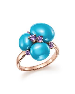 Pomellato Capri Ring With Turquoise Ceramic And Amethyst In 18k Rose Gold In Blue/rose