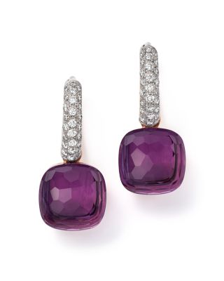 Pomellato Nudo Earrings with Amethyst and Diamonds in 18K White and Rose Gold