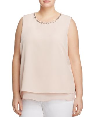 Calvin Klein Plus Jewel Neck Tiered Top