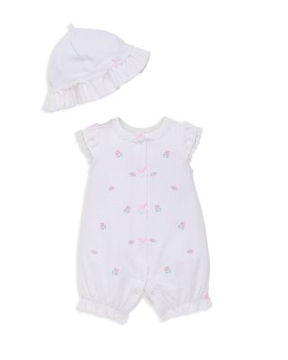 Little Me Infant Girls' Embroidered Dot Romper & Hat Set - Sizes 3-9 Months