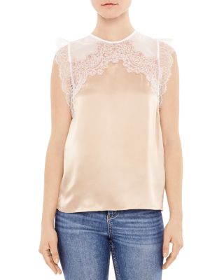 Sandro Ophélie Lace-Trimmed Silk Top