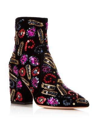 LOEFFLER RANDALL ISLA EMBELLISHED VELVET BLOCK HEEL BOOTIES,ISLA-VLSQ