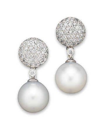 11mm cultured 14k pearl earrings drop diamond sea south gold