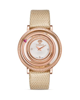 Versace Venus Diamond Rose Gold PVD Watch with Lizard Strap , 39mm