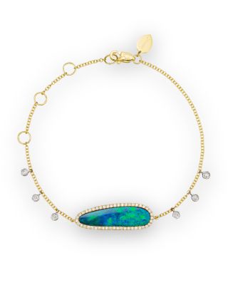 Meira T Meira T 14K Yellow Gold Oval Blue Opal and Diamond Bracelet