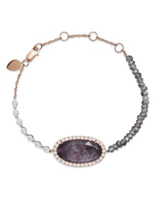 Meira T 14K Rose Gold Rough Amethyst Beaded Bracelet with Diamonds