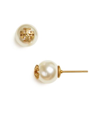TORY BURCH Simulated Pearl Stud Earrings,1603714WHITE/GOLD