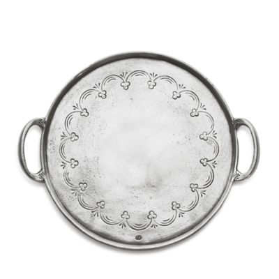 Arte Italica Vintage Pewter Round Tray with Handles 