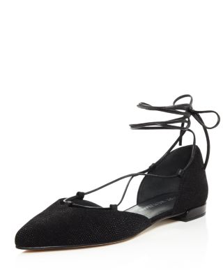 Stuart Weitzman Gilligan Goosebump Leather Lace Up Flats