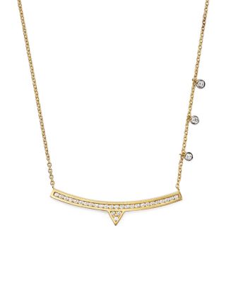 Meira T 14K White and Yellow Gold Curved Bar Necklace with Diamonds, 14