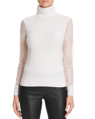 C by Bloomingdale's Lace Sleeve Turtleneck Cashmere Sweater