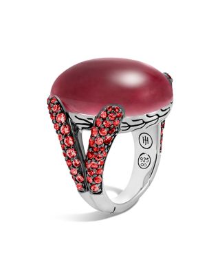 John Hardy Sterling Silver Classic Chain Celestial Orb Rhodonite Ring with Red Sapphire