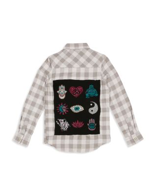 Butter Girls' Checked Flannel Zen Symbol Embellished Shirt - Sizes S-XL