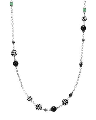 John Hardy Sterling Silver Dot Station Necklace with Black Spinel, Black Sapphire and Obsidian, 36