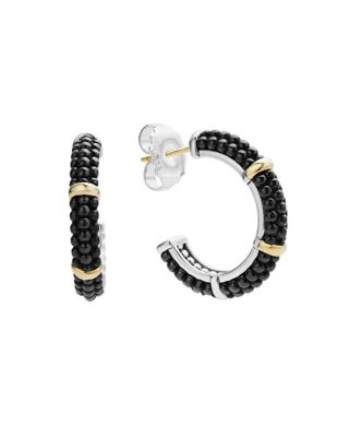 LAGOS 18K Gold and Sterling Silver Black Caviar Hoop Earrings