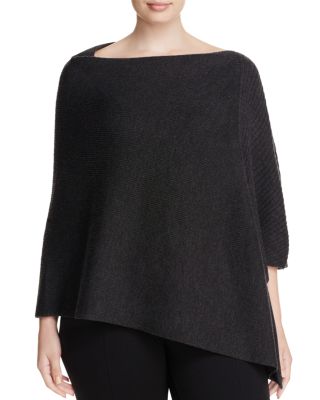 Eileen Fisher Plus Ribbed Asymmetric Wool Poncho