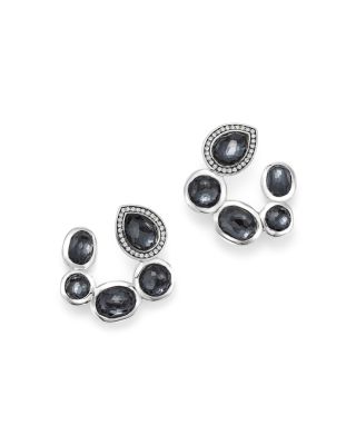 IPPOLITA Sterling Silver Lollipop® Five Stone Forward Hoop Earrings in Hematite Doublet with Diamonds 