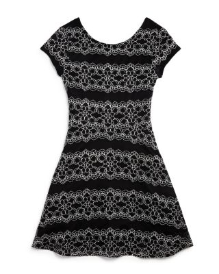 AQUA Girls' Lace Patterned Embroidered Knit Dress - Sizes S-XL