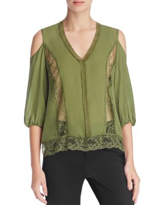 Alice and Olivia Farah Cold-Shoulder Silk Top