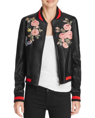 Bagatelle Faux Leather Floral Bomber Jacket