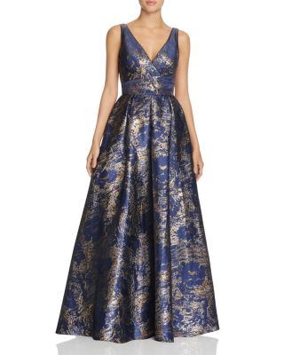 Carmen Marc Valvo Metallic Jacquard Gown