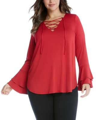 Karen Kane Plus Flare-Sleeve Lace-Up Top