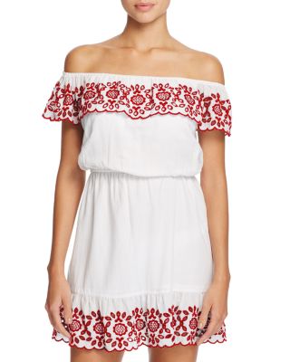 Pampelone Natalia Eyelet Off-the-Shoulder Dress Swim Cover Up